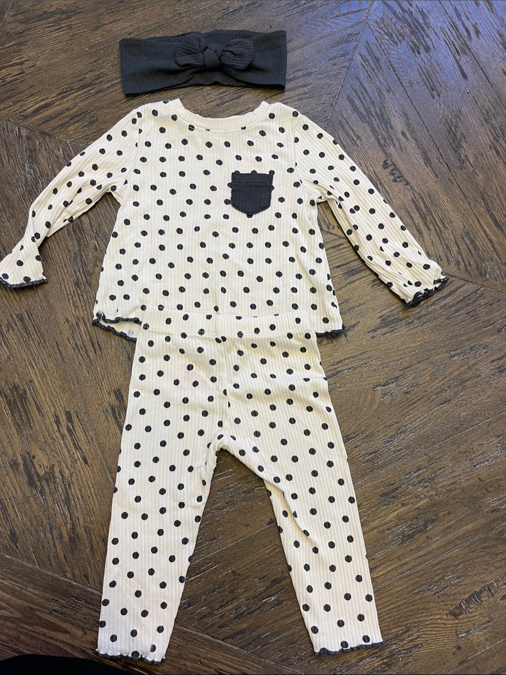 Cat & Jack Polka Dot Ribbed Two-Piece Set with Headband - Cream & Black